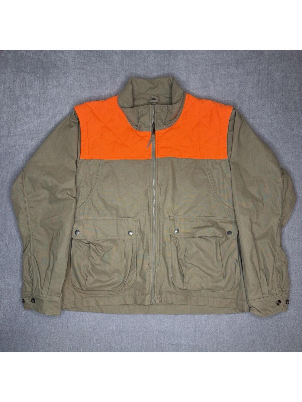 Cabelas Hunting Jacket Large Cotton Brown Orange Shooting Game Pocket Hi Vis